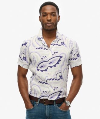 Camisas de lino estampadas con cuello abierto