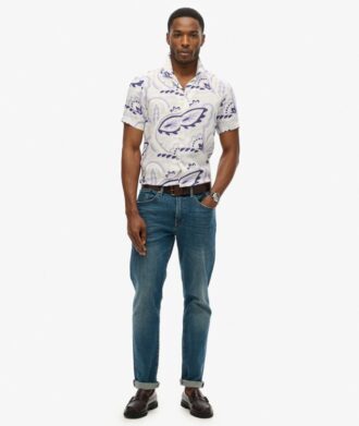 Camisas de lino estampadas con cuello abierto