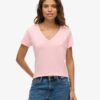Camiseta con cuello en V bordada y efecto slub