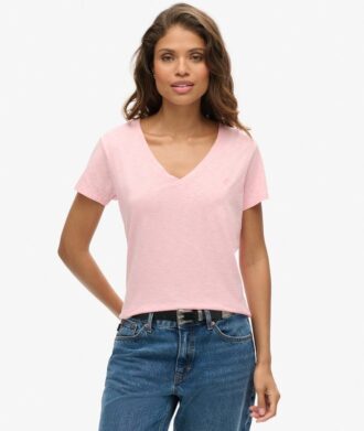 Camiseta con cuello en V bordada y efecto slub