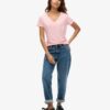 Camiseta con cuello en V bordada y efecto slub