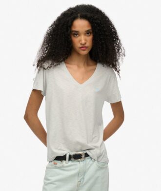 Camiseta con cuello en V bordado y efecto slub