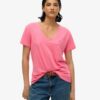 Camiseta con cuello en V bordado y efecto slub