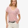 Camiseta con cuello en V bordado y efecto slub