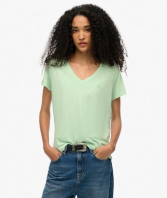 Camiseta con cuello en V bordado y efecto slub