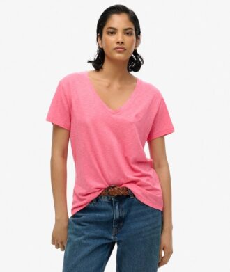 Camiseta con cuello en V bordado y efecto slub