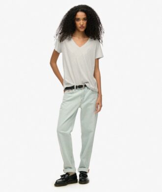 Camiseta con cuello en V bordado y efecto slub