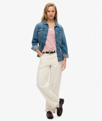 Camiseta con cuello en V bordado y efecto slub
