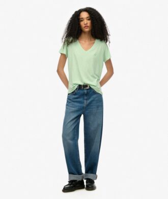 Camiseta con cuello en V bordado y efecto slub