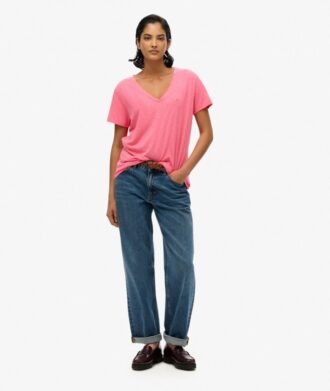Camiseta con cuello en V bordado y efecto slub