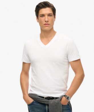 Camiseta de cuello en V con logotipo bordado de Organic Cotton