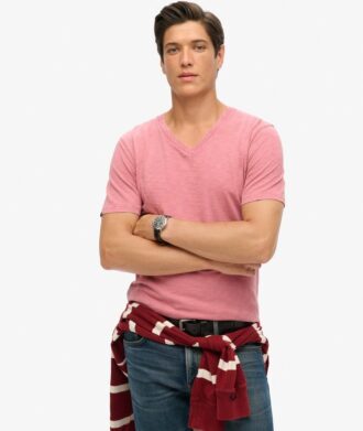 Camiseta de manga corta con cuello en V y efecto slub en los pantalones cortos