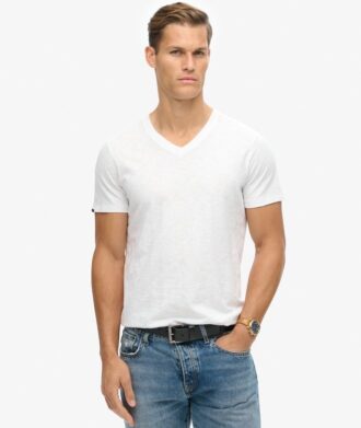 Camiseta de manga corta con cuello en V y efecto slub en los pantalones cortos