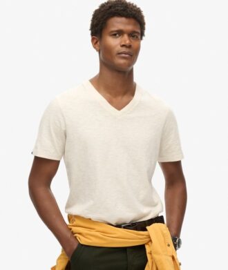 Camiseta de manga corta con cuello en V y efecto slub en los pantalones cortos