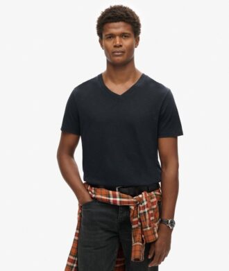 Camiseta de manga corta con cuello en V y efecto slub en los pantalones cortos