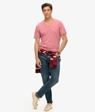 Camiseta de manga corta con cuello en V y efecto slub en los pantalones cortos