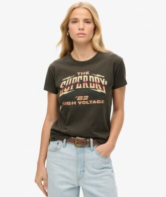 Camiseta de manga corta con estampado de bandas de rock de los 70