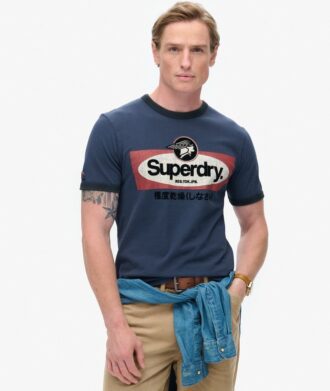 Camiseta gráfica de trabajo con cuello ribeteado y logotipo central
