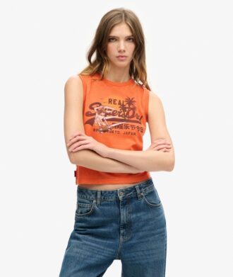 Camiseta sin mangas ajustada con estampado del logotipo Vintage