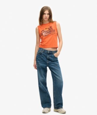 Camiseta sin mangas ajustada con estampado del logotipo Vintage