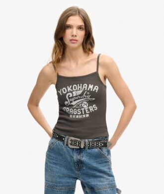 Camiseta sin mangas con cuello redondo y estampado retro