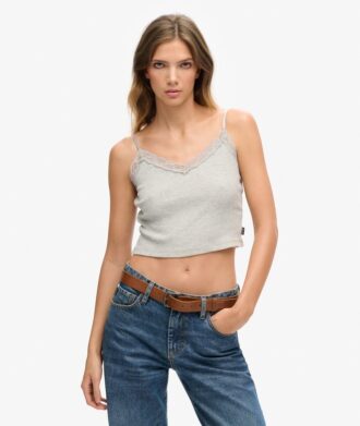 Camiseta sin mangas con ribete de encaje