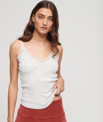 Camiseta sin mangas de encaje con canalé de Organic Cotton