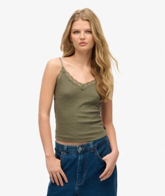 Camiseta sin mangas de encaje con canalé de Organic Cotton