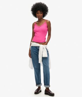 Camiseta sin mangas de encaje con canalé de Organic Cotton