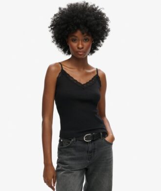 Camiseta sin mangas de Organic Cotton con ribete de encaje Vintage