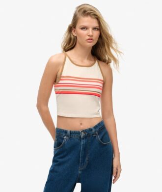 Camiseta sin mangas de surf con rayas Vintage