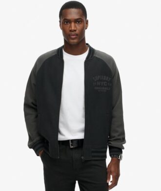 Chaqueta bomber de jersey con estampado College