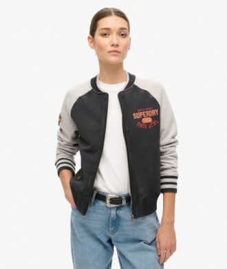 Chaqueta bomber de jersey con gráfico «College Script»