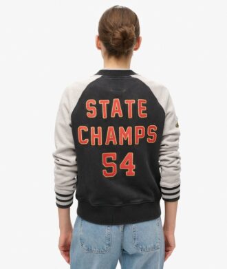 Chaqueta bomber de jersey con gráfico «College Script»