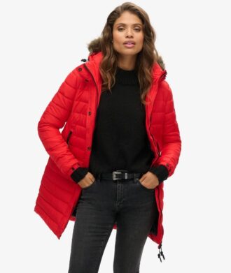 Chaqueta Puffer de largo medio con capucha de piel sintética