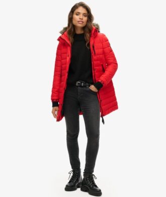 Chaqueta Puffer de largo medio con capucha de piel sintética