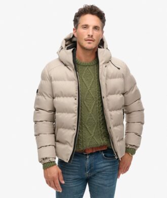 Chaqueta Puffer de tweed con capucha