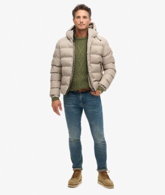 Chaqueta Puffer de tweed con capucha