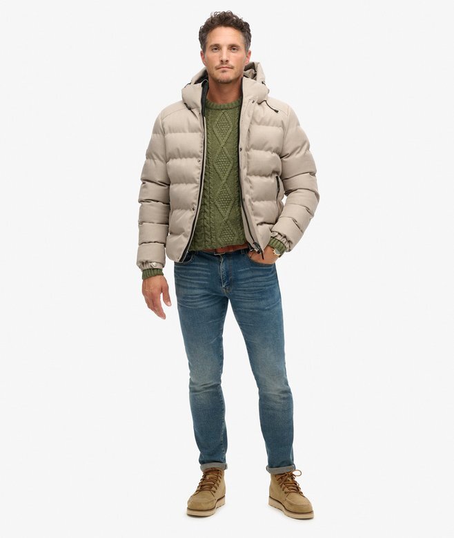 Chaqueta Puffer de tweed con capucha Chaqueta Puffer de tweed con capucha