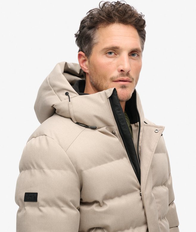 Chaqueta Puffer de tweed con capucha Chaqueta Puffer de tweed con capucha
