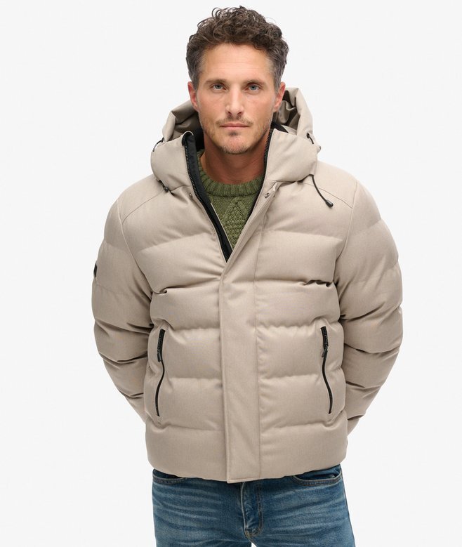 Chaqueta Puffer de tweed con capucha Chaqueta Puffer de tweed con capucha