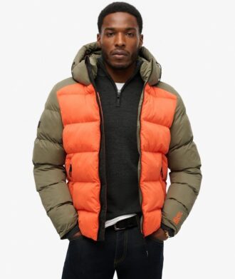 Chaqueta Puffer deportiva con capucha y bloques de color