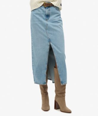 Falda larga de denim con aberturas