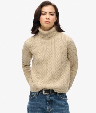 Jersey de cuello alto con trenzado y hombros caídos