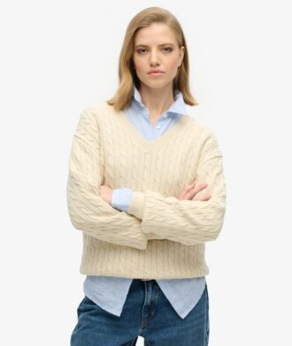 Jersey oversize de punto trenzado con cuello en V