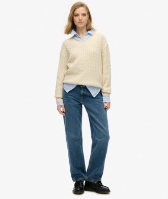 Jersey oversize de punto trenzado con cuello en V