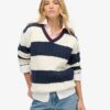 Jersey oversize de rayas con cuello en V y trenzado