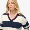 Jersey oversize de rayas con cuello en V y trenzado