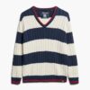 Jersey oversize de rayas con cuello en V y trenzado