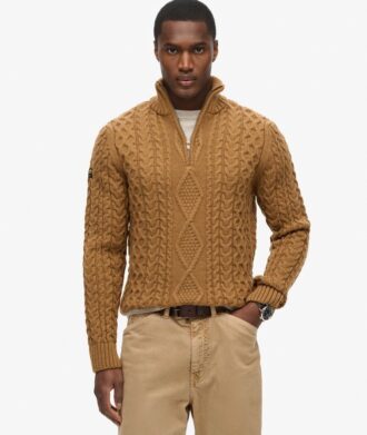 Jersey Vintage Jacob de punto trenzado con media cremallera